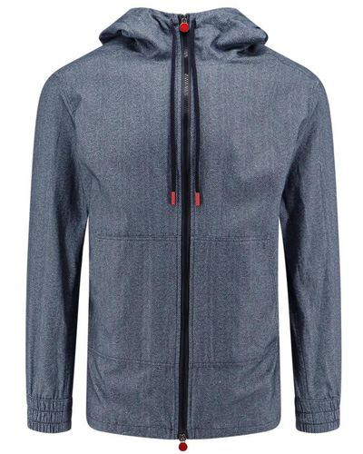 Kiton Grauer sweatshirt mit reißverschluss kapuze aw24 - Blau