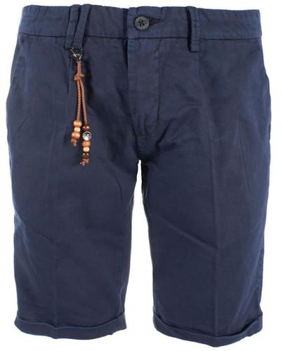 Yes-Zee Baumwoll bermuda shorts mit vier taschen - Blau