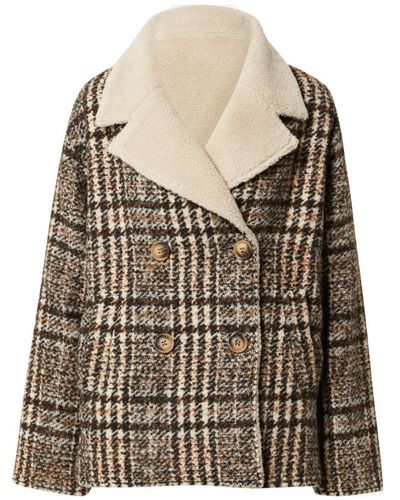 Suncoo Double-Breasted Coats - Brown