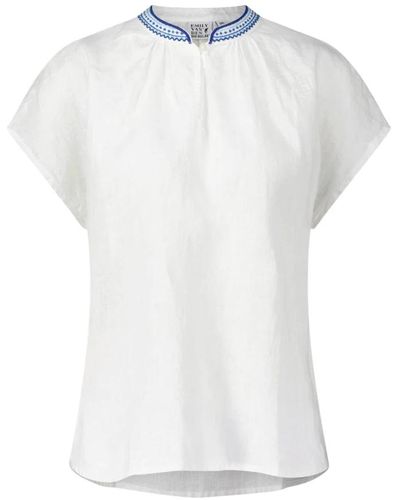 Emily Van Den Bergh Camicia in lino con colletto ricamato - Bianco