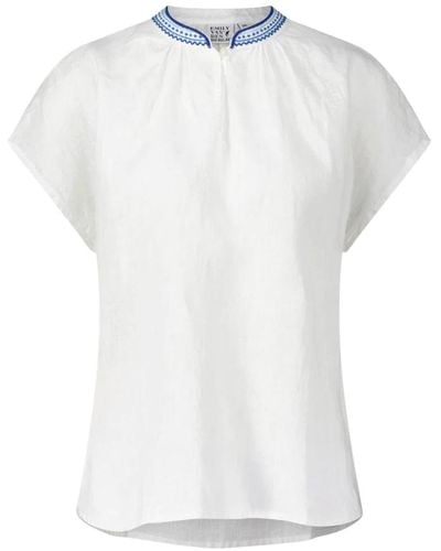 Emily Van Den Bergh Leinenhemd mit besticktem kragen - Weiß