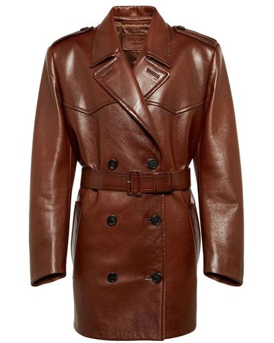 Prada Double-Breasted Coats - Brown