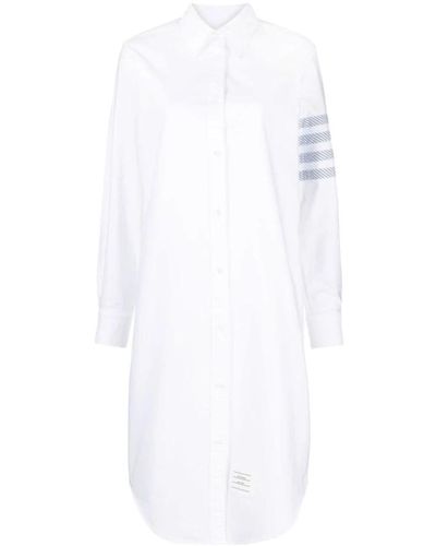 Thom Browne Vestido camisero de algodón blanco con 4 rayas