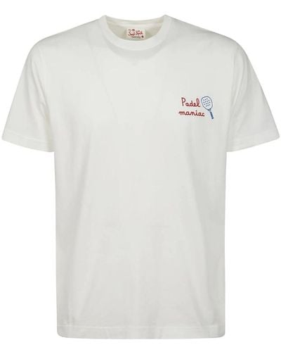 Mc2 Saint Barth Weiße baumwoll-t-shirt mit roter stickerei