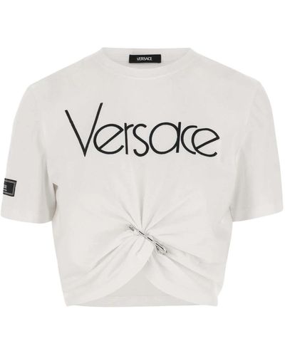 Versace Baumwoll-t-shirt mit logo-print - Weiß