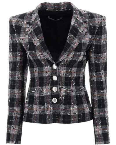 Alessandra Rich Karo-muster bouclé-jacke - Schwarz