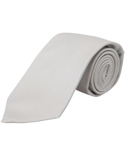 Dolce & Gabbana Cravatta stretta in seta bianca con motivo - Grigio