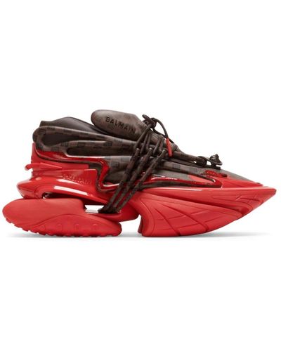Balmain Sneakers unicorn in neoprene e pelle monogramma - Rosso