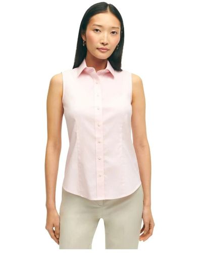 Brooks Brothers Fitted non-iron stretch supima cotton sleeveless dress shirt - Blanco