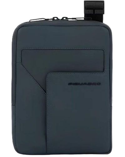 Piquadro Borsa a tracolla verde con protezione rfid e tasca per ipad mini - Blu