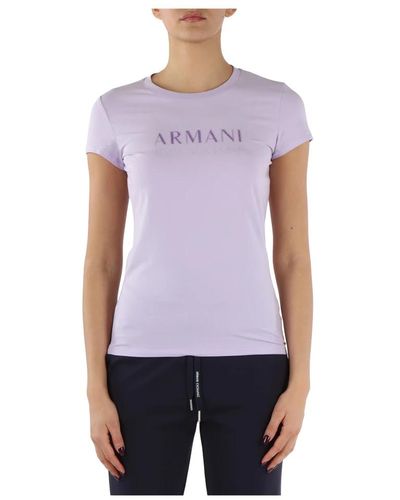 Armani Exchange T-shirt in cotone stretch con logo - Viola