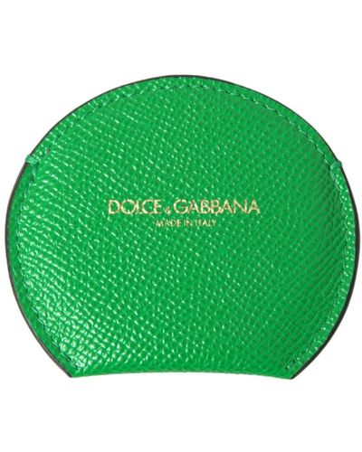 Dolce & Gabbana Grüner leder runder logo handspiegelhalter