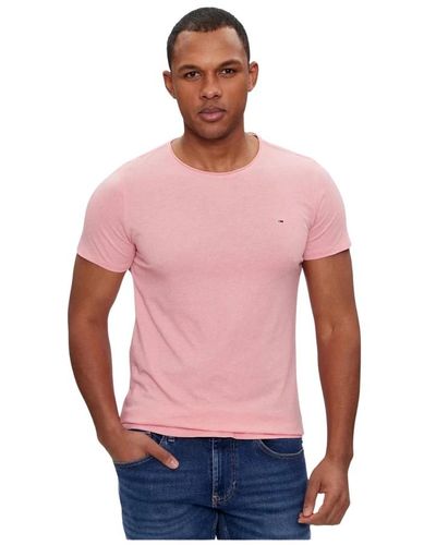 Tommy Hilfiger Besticktes logo figurbetontes t-shirt - rosen - Rot