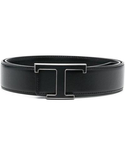 Tod's Cintura in pelle con fibbia logo - Nero
