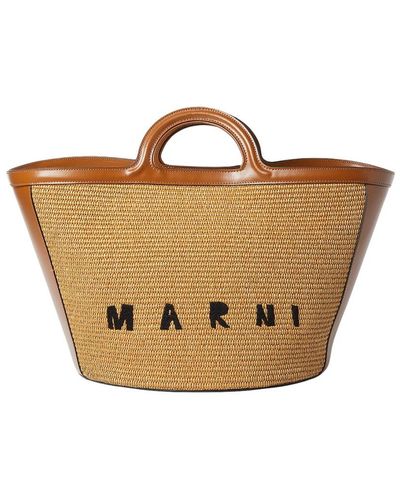 Marni Raffia tote tasche mit logo stickerei - Mettallic