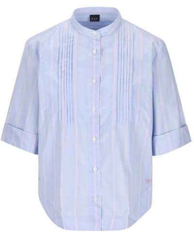 Fay Camisa a rayas de algodón mangas cortas - Azul