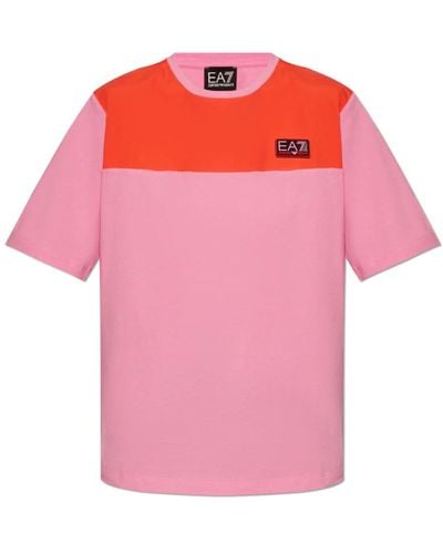 EA7 T-shirt mit logo-patch - Pink