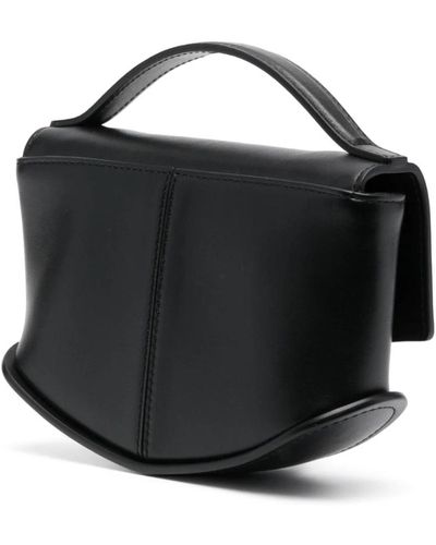 DURAZZI MILANO Schwarze handtasche aus glattem leder mit silberner hardware