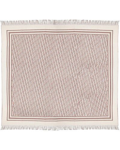 Dior Oblique plaid lana e cashmere bordo frangiato - Neutro