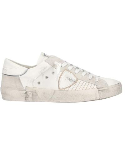 Philippe Model Distressed white low-top skate sneakers - Bianco
