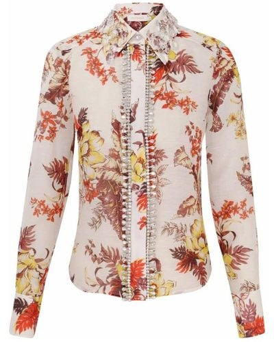 Zimmermann Camicia con stampa floreale e applicazioni di cristalli - Rosa