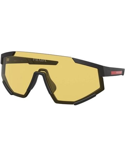 Prada Moderne gummi schwarz/gelb sonnenbrille