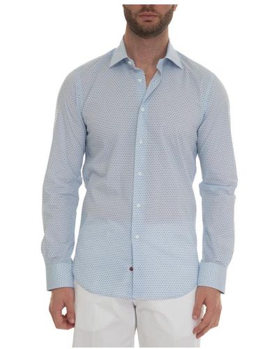 Carrel Casual camicia con collo italia e stampa micro tile - Blu