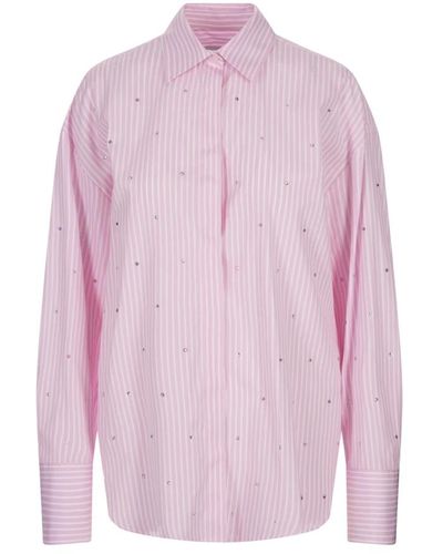 MSGM Rosa gestreiftes oversized-shirt mit strass - Pink