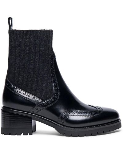 Santoni Leather low-heel brogue ankle boot - Nero