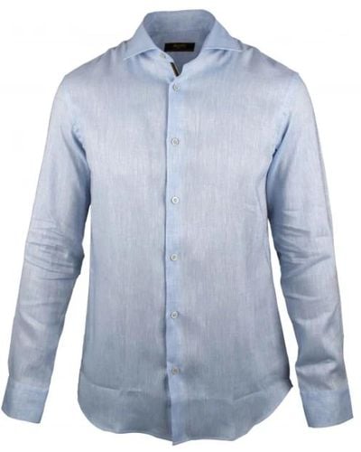 Moorer Camicia in lino azzurro cielo con maniche lunghe - Blu