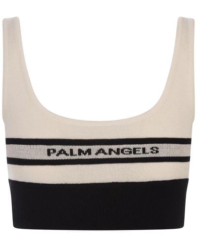 Palm Angels Weiße strick-crop-top mit logo
