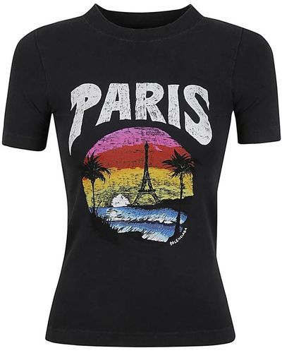 Balenciaga Camiseta paris tropical negra - Negro