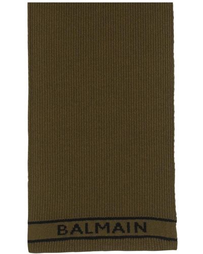Balmain Wollschal mit logo - Grün