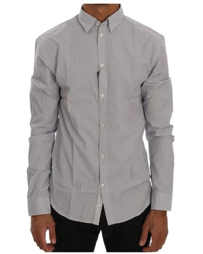 Frankie Morello White Blue Check Casual Cotton Regular Fit Shirt - Grau