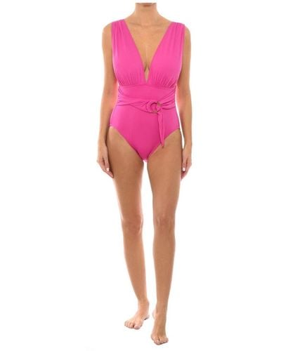 Michael Kors Badeanzug mit v-ausschnitt, gürtel und wickeloptik - Pink