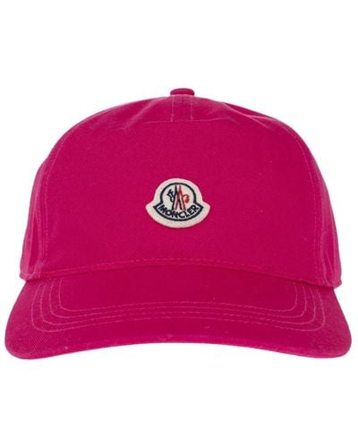 Moncler Rosa baumwollkappe mit logo-patch - Pink