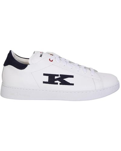 Kiton Weiße/blaue sneakers mit besticktem logo