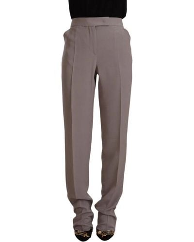 Armani Brown High Waist Silk Tapered Long Trousers - Grey