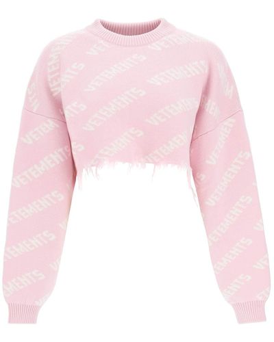 Vetements Lurex Monogram Cropped Sweater in Gray