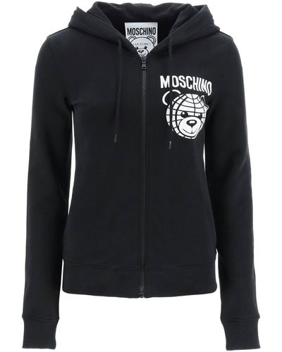 Moschino Zip-up Hoodie With Teddy Print - Black