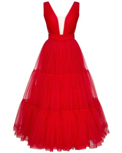 Millà Tender Midi Plunging Neckline Cut Out Dress - Red