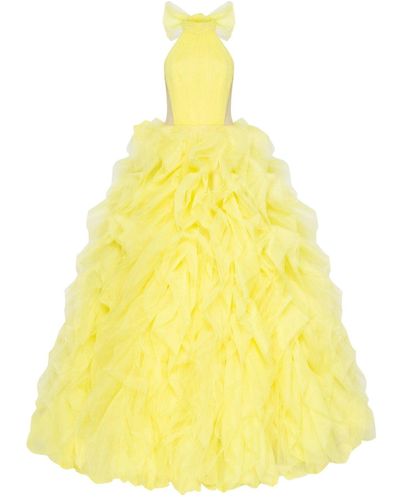 Millà Turtleneck Festive Evening Gown - Yellow