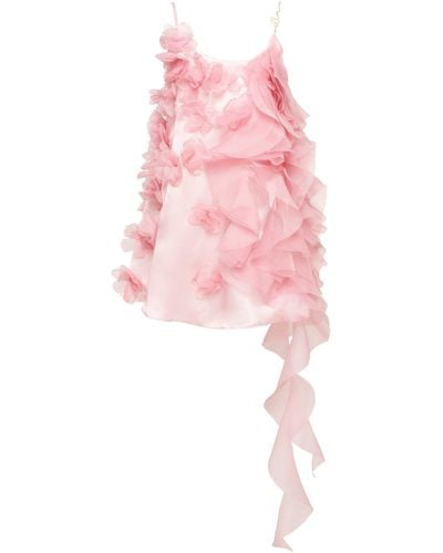 Millà Romantic Ruffled Mini Dress With Rose Appliqu - Pink