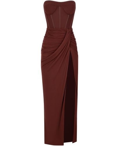 Millà Chocolate Off-The-Shoulder Maxi Dress With A Thigh - Red