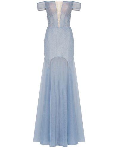 Millà Long Off-The-Shoulder Prom Dress With Inner Skirt - Blue