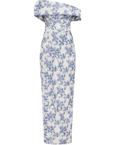 Millà Hydrangea Off-Shoulder Satin Dress - Blue