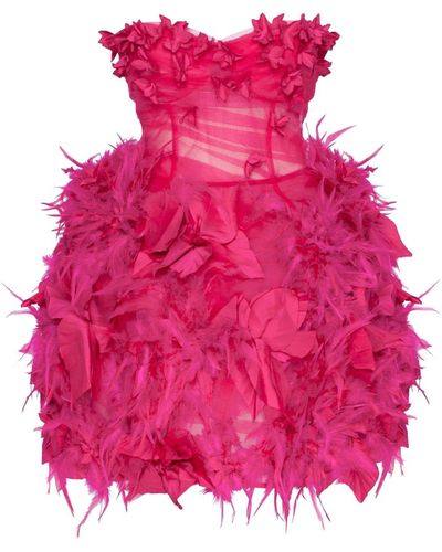 Millà Epic Tulle Mini Dress With Floral And Feat - Pink