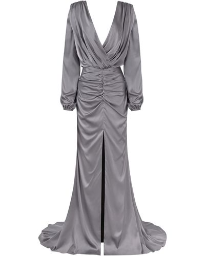 Millà Fancy Silk Maxi Evening Dress - Gray