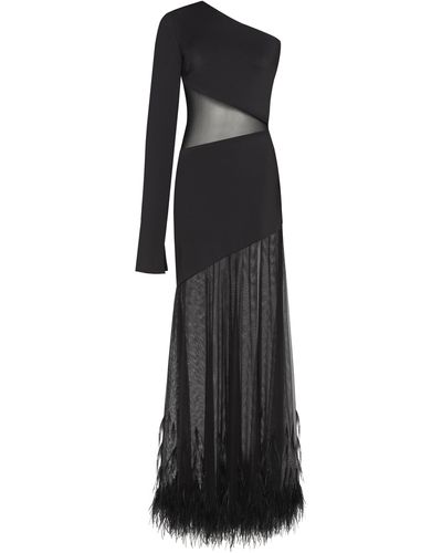 Millà One-Shoulder Maxi Dress With Feather-Trimmed Botto - Black