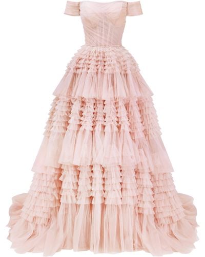 Millà Off-The-Shoulder Frill-Layered Gown - Pink